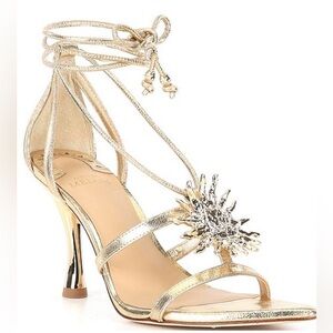 NEW Gold Antonio Melani Sunburst Leather Lace Up High Heel Sandals size 10
